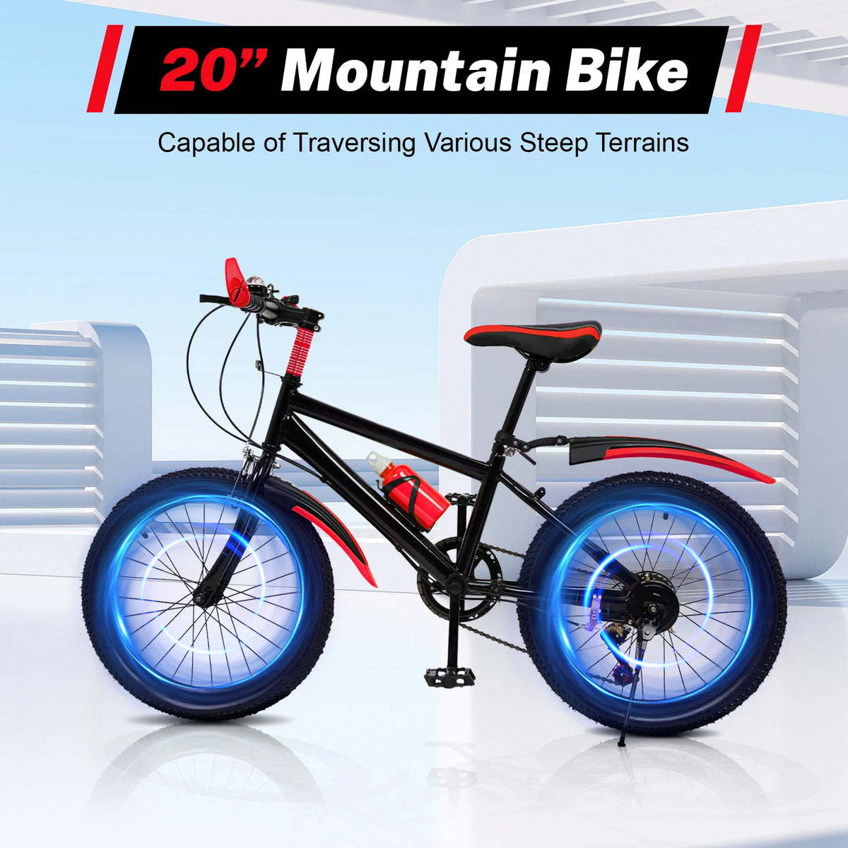 130-150cm Kids Mountain Bike for Ages 4-7, 7-Speed Gears with Front/Rear Brakes, Adjustable Seat, 85kg Max Load