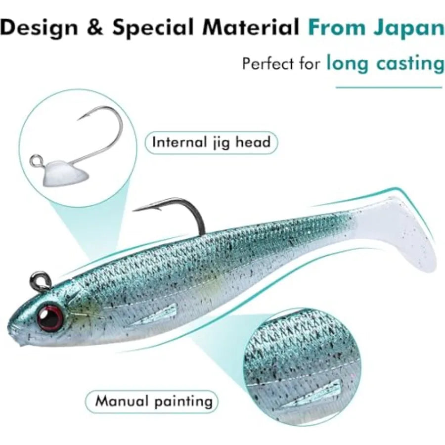 Shadtale Easy Catch Soft Fishing Lures with BKK Hooks - Trembly Sinking and Vibrating Swim for More Bites Pre-Rigged Swimbaits