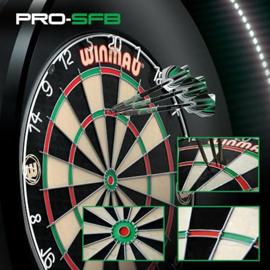 Pro SFB Bristle Dartboard for professional play, sisal fiber construction, black and green color scheme, self-healing surface w