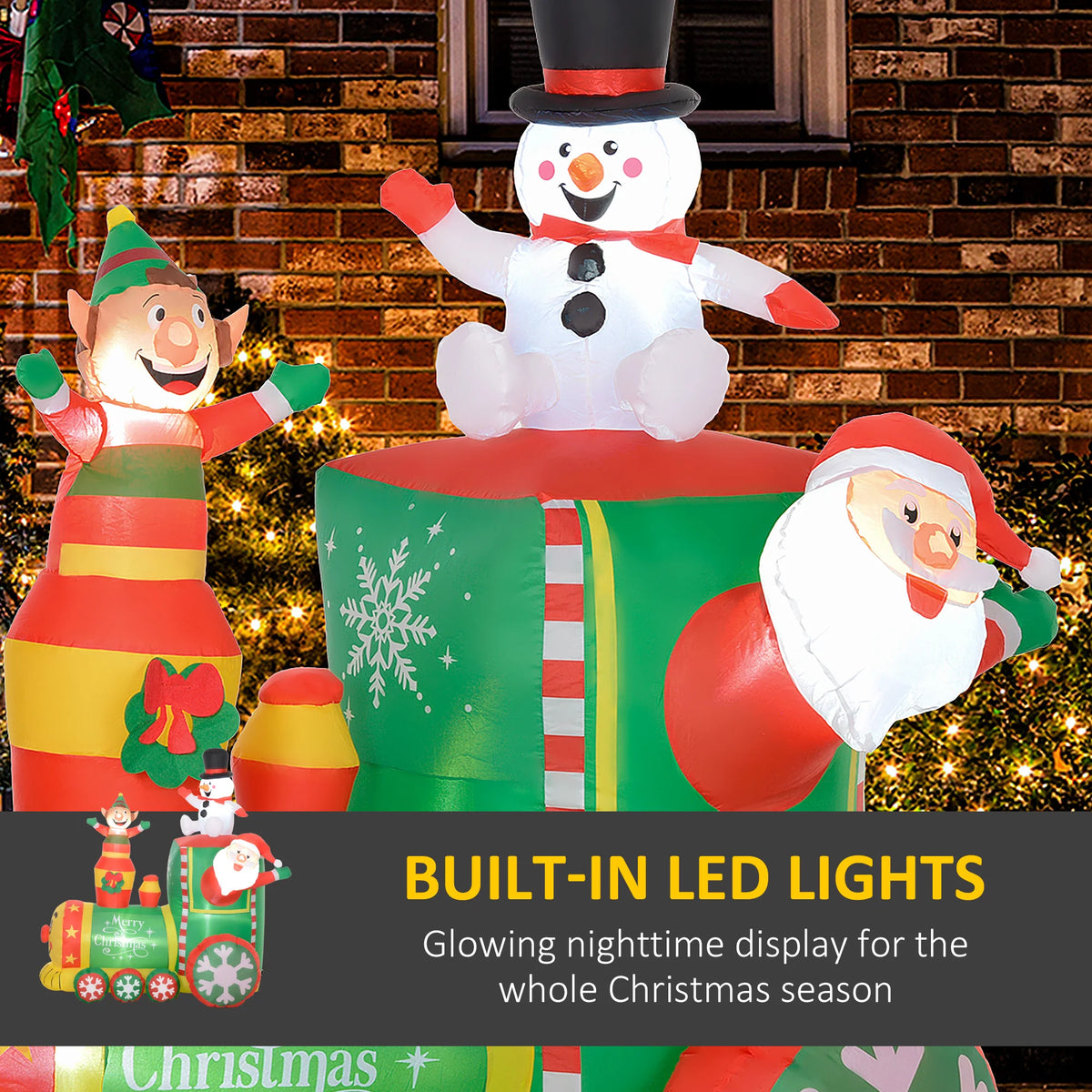 6FT Christmas Inflatables Train, Santa Claus and Snowman Drive Train Blow-Up Outdoor Christmas Decorations with White LED Lights, for Lawn Garden Party