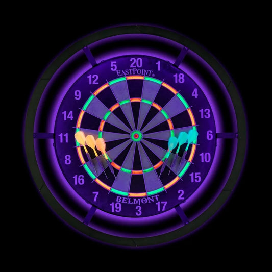 EastPoint Blacklight Dartboard - Official Size Bristle Dartboard with Glowing Segments and Dart Flights