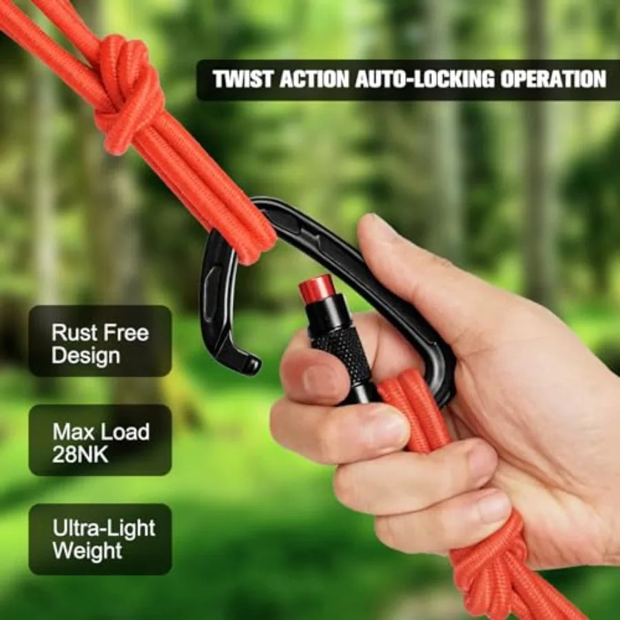Auto Locking Carabiner Clips - 28KN 6172lbs Heavy Duty Caribeaners, Large Carabiner Clip for Keychains Hammock Camping, Gym, Hi