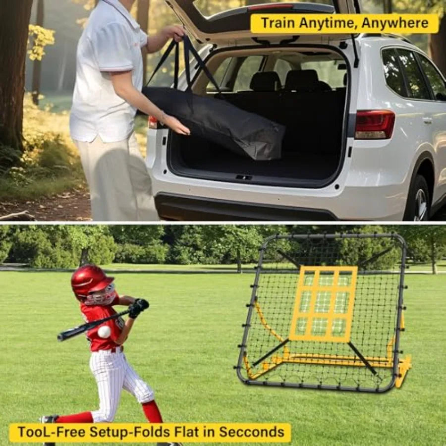 Baseball Rebounder Net 4x4.5FT Pitch Back Trainer with Strike Zone and 9-Grid Target for Baseball Softball Soccer Volleyball La