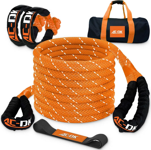 Heavy Duty Kinetic Recovery Rope 1in x 30ft, 48000lbs Towing Strap with Soft Shackles for Offroad Vehicles