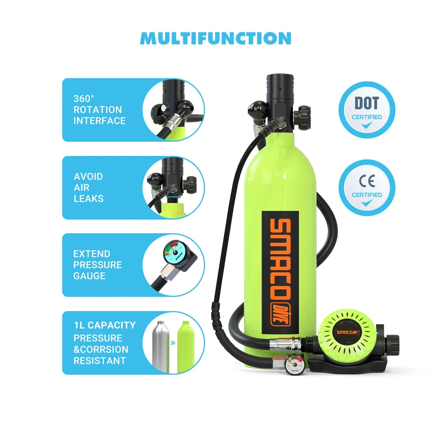 SMACO S400Pro Scuba Diving Equipment with Diving Mask Oxygen Tank Cylinder Underwater Breathing Device Portable Mini Scuba Tank