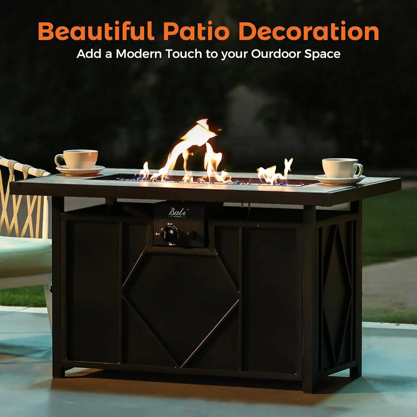 42 inch Propane Fire Pit Patio Outdoor Fire Pit Table Large Black Firepits for Outside Rectangular