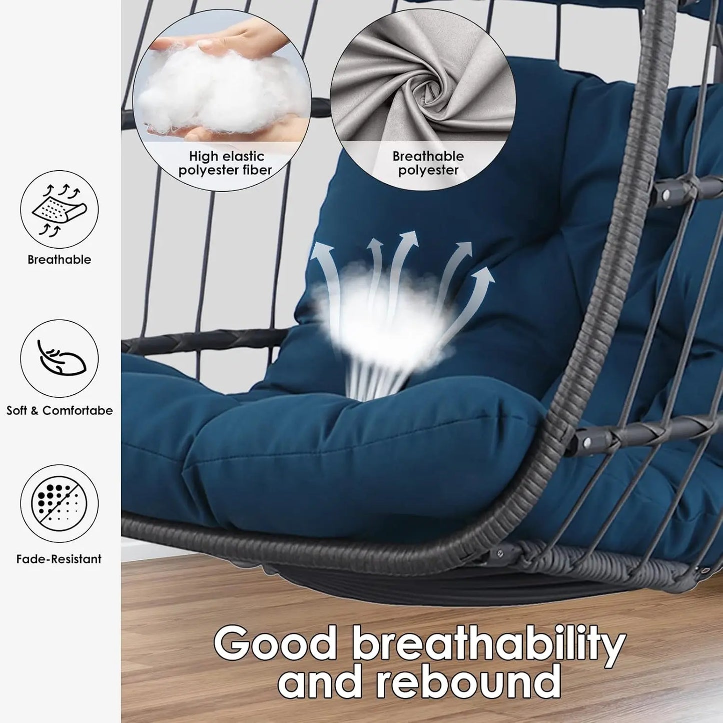 Egg Chair with Stand - Hanging Swing Egg Chair Rattan Wicker Patio Hammock Chair for Indoor Outdoor Bedroom - Rusty, Customized