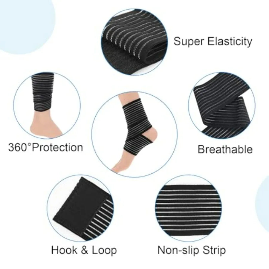 Black Elastic Ankle Compression Bandage 4PCS Adjustable Breathable Arch Support Wraps for Ligament Stabilisation during Sports