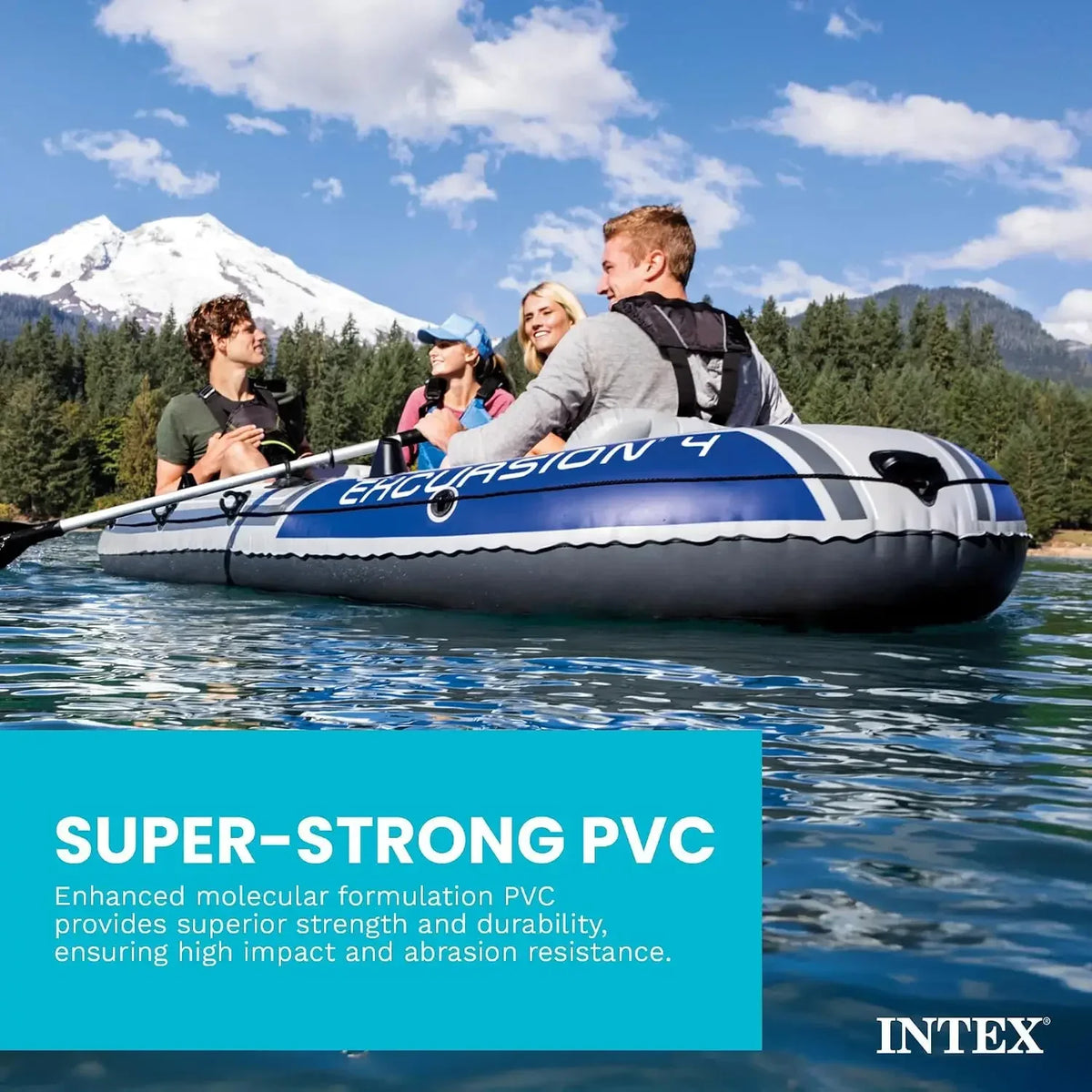 Intex Excursion 4-Person Inflatable Fishing Boat River Raft Set with Oars