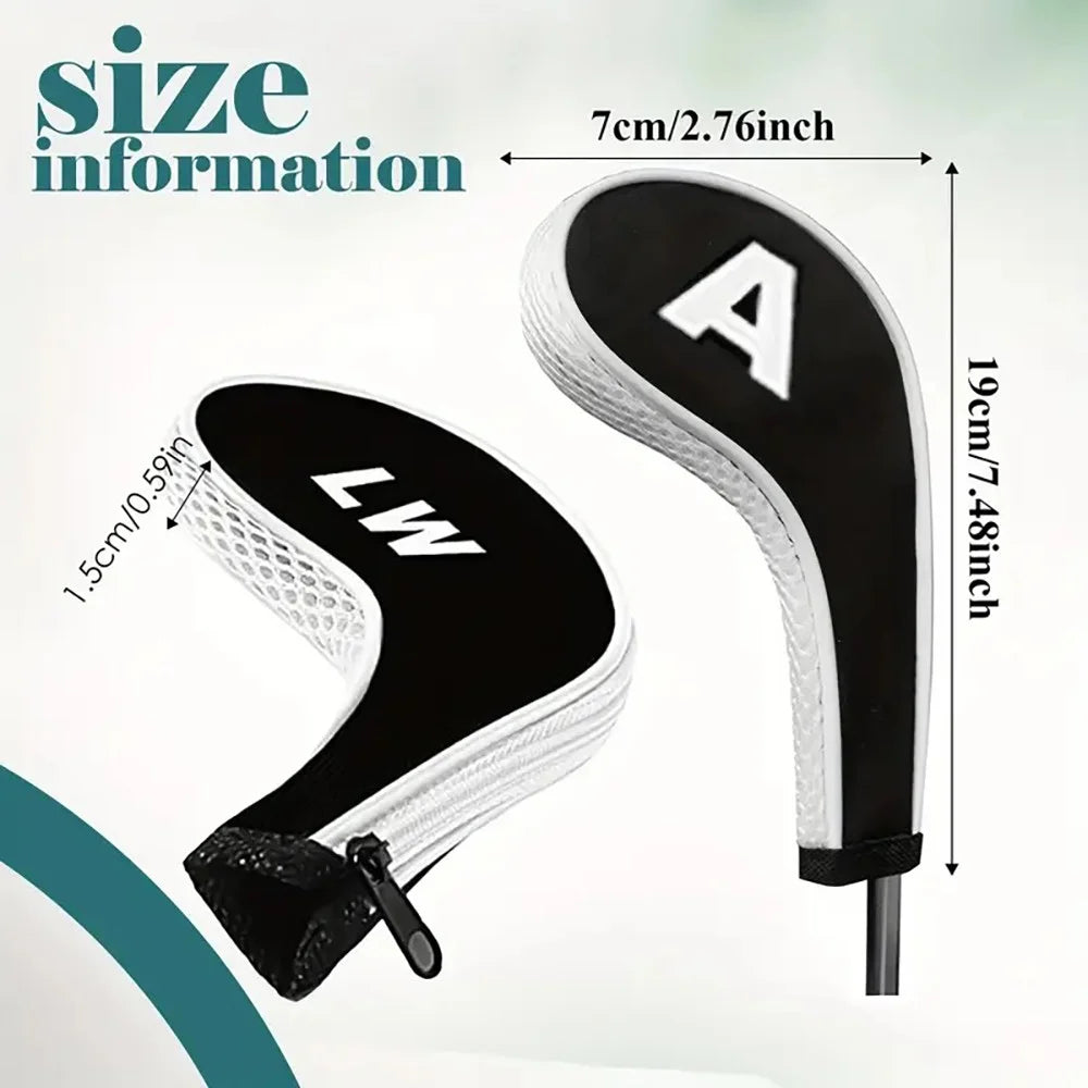 Complete Golf Club Protection Set – 12 Neoprene Covers with Number Print Zippered Driver Head & Long Neck for All Irons