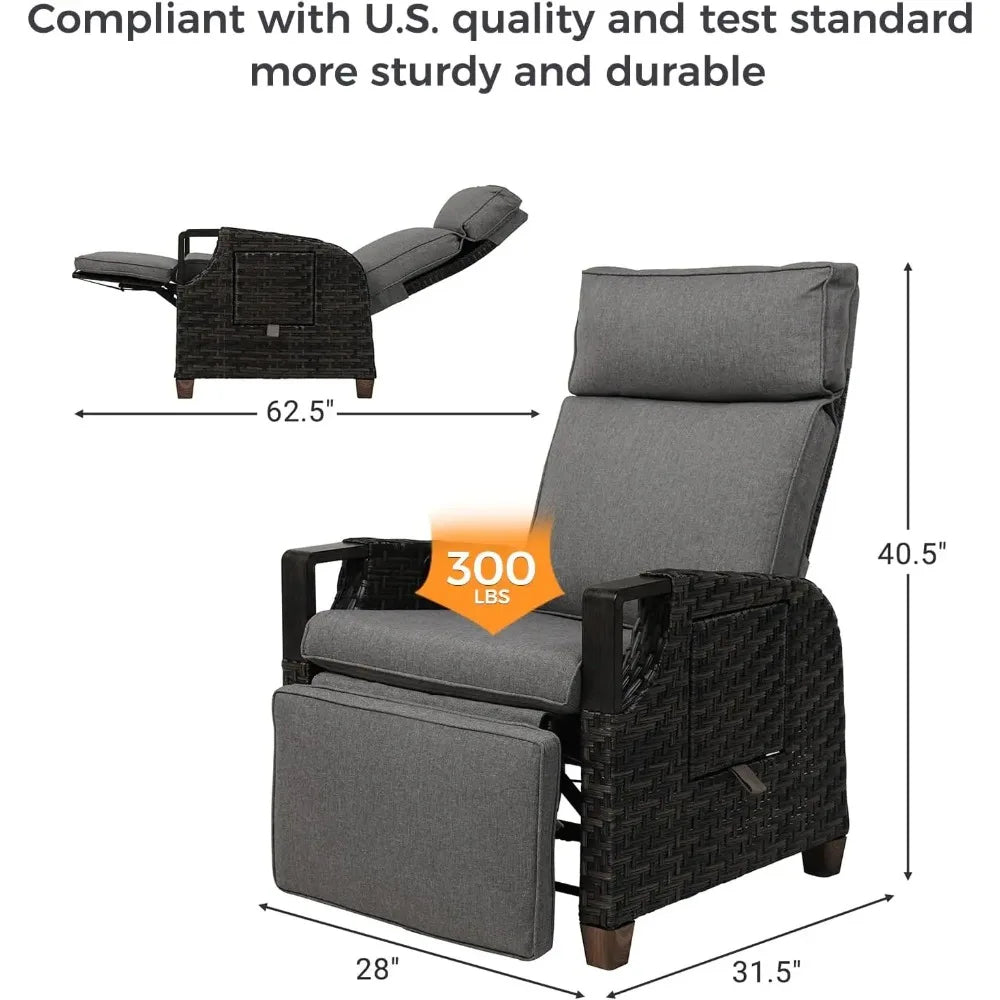 Outdoor Recliner with Independent Adjustable Back and Footrest, Air Pump 150° Lay Flat Chair With Olefin Cushion Flip-Up Table