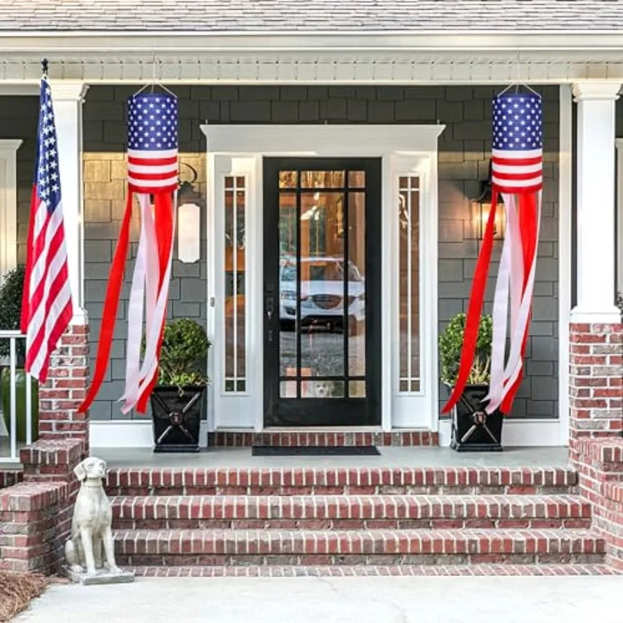 3 Pcs American Flag Windsock, 40 Inch 4th of July Windsock Outdoor Hanging Decoration, Patriotic Stars and Stripes Wind Spinner