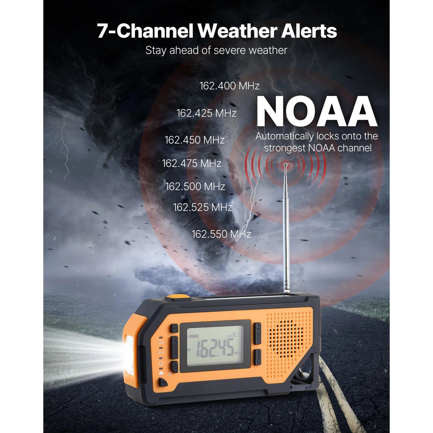 SucceBuy Emergency Weather Radio FM/AM/WB/NOAA Alert Solar Hand Crank Emergency Radio w/ USB Charging Cable SOS Alarm Flashlight