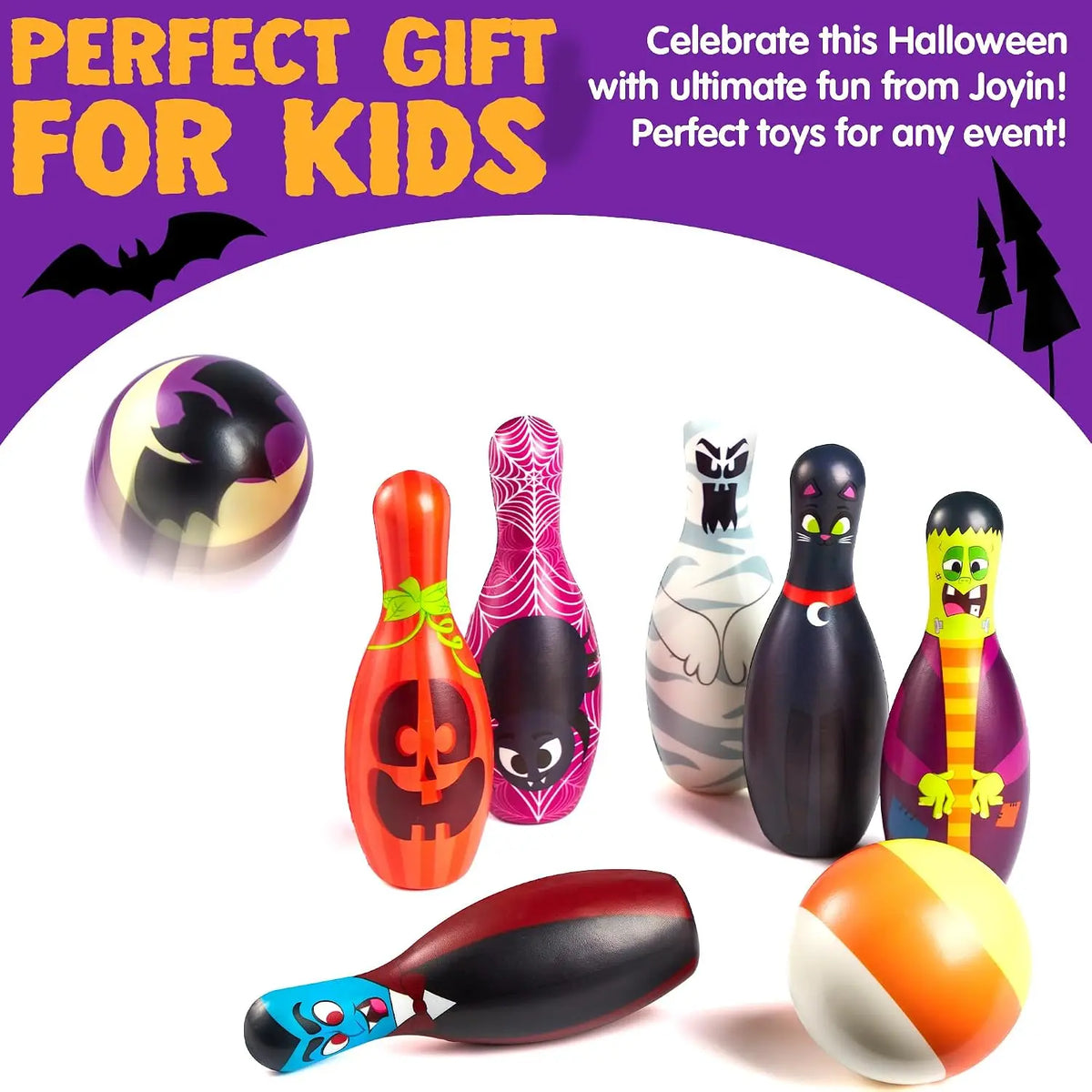 Foam Bowling Set Halloween Gift for Kids Toys Party Supplies Get-Together Party Game Day Events Indoor Outdoor Toy Game with 10 Pins & 2 Balls Fun Sports Games Birthday Parties