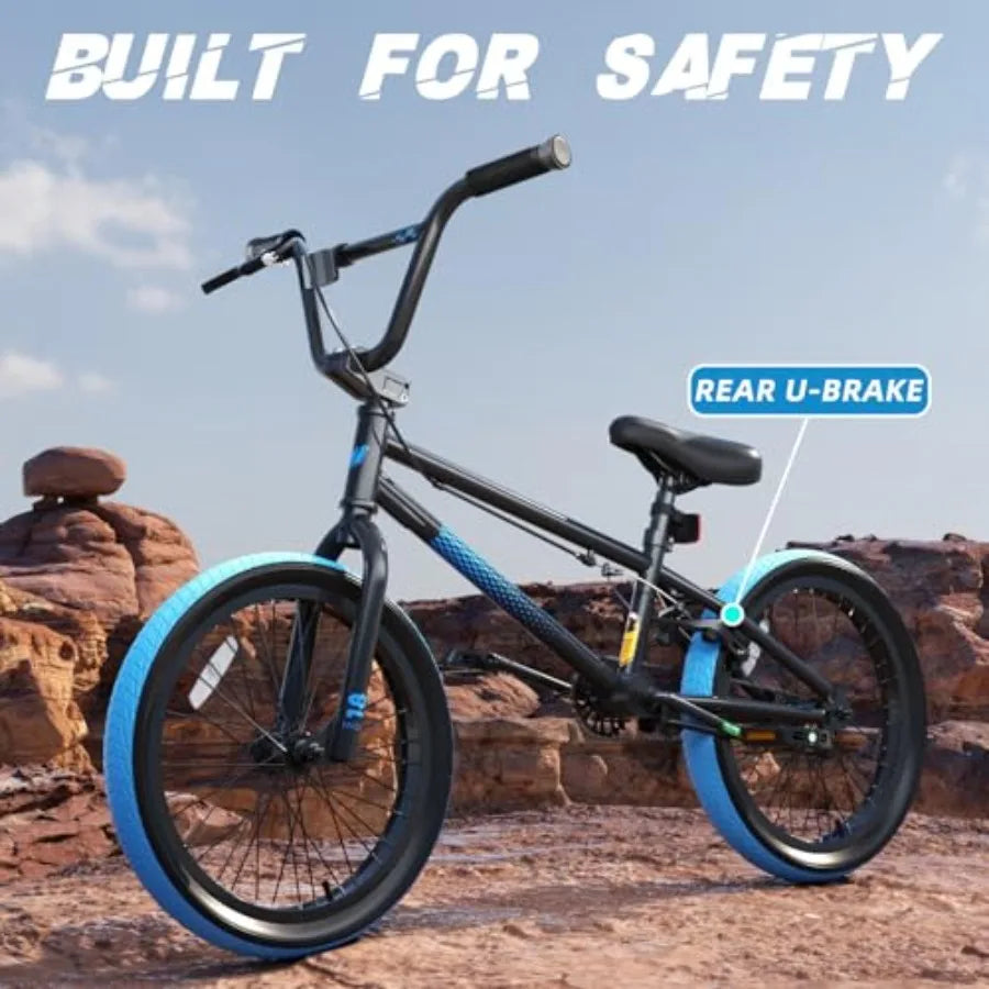 18/20 Inch Boys BMX Bike for Ages 8-12 with Front and Rear U Brake Adjustable Seat Iron Fork 2.09 Wide Tires Black Frame