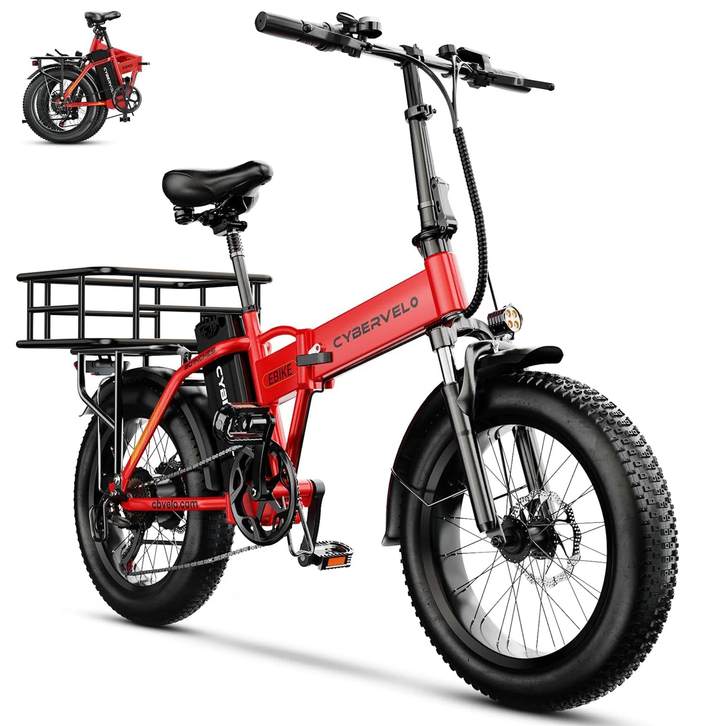 1000W Electric Bike for Adults Cybervelo EK4 Folding 48V 20Ah 30+MPH 80Miles 20" Fat Tire 7-Speed Off Road E-bike