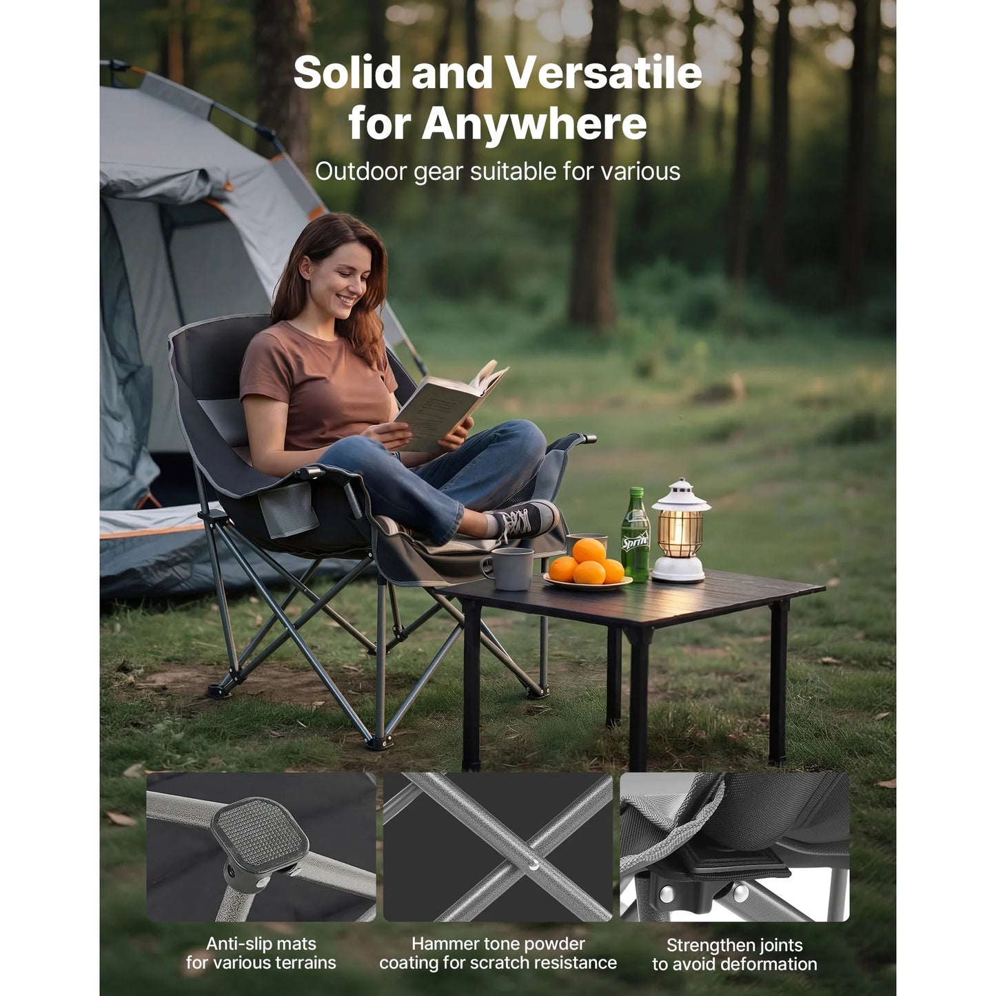 SucceBuy Oversized Camping Chairs 450lbs Heavy Duty Support Portable Padded Folding Camp Chairs w/Carry Bag for Camping Fishing