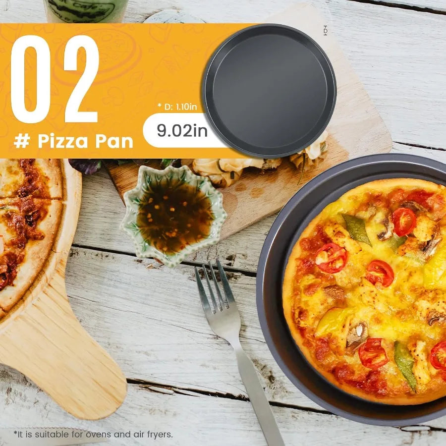5-Piece Nonstick Bakeware Set with Cake Pan, Muffin Pan, Loaf Pan, Square Pan and Pizza Pan – Carbon Steel, Oven-Safe to 446°F, Dishwasher Safe