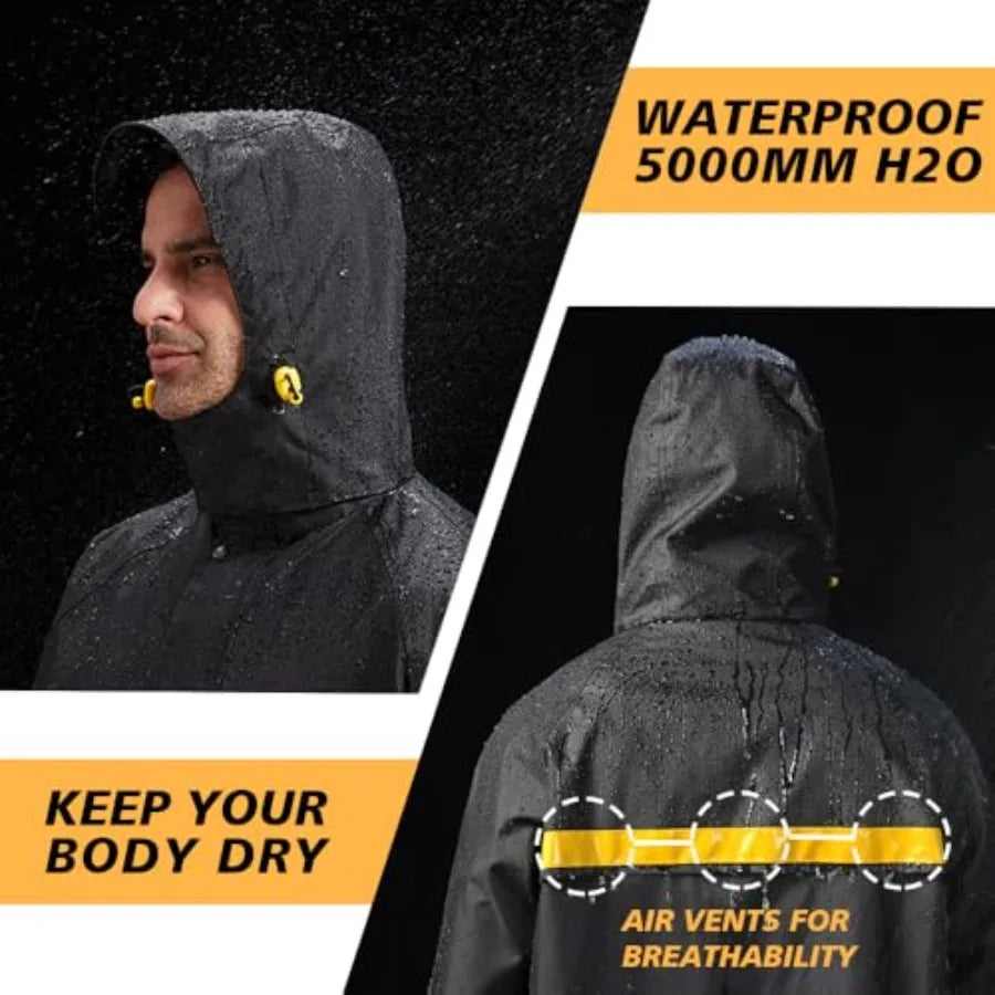Long Rain Coats for Men Waterproof Hooded Rain Jacket Packable Rain Gear for Outdoor Activity and Work