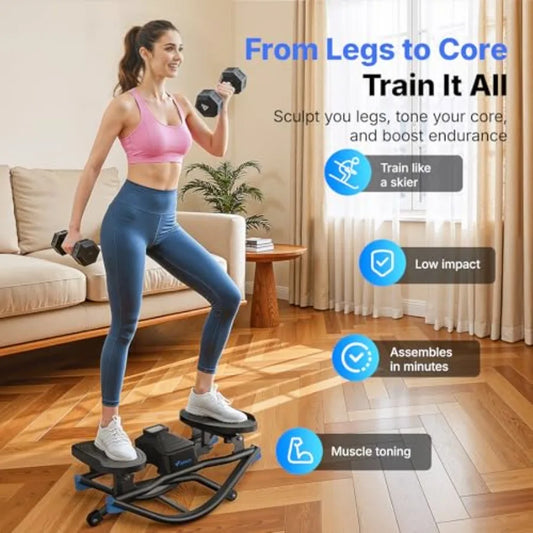 Rocking Stepper Ski Machine with 3D Motion Stepper Design for Home Workout - 330 lbs Capacity Compact Space-Saving Desig