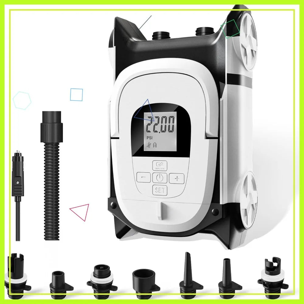 22PSI Electric SUP Pump, 12V DC Car Powered Paddle Board Pump with Accurate LCD Gauge & Auto-Off, Dual Stage for Inflatables