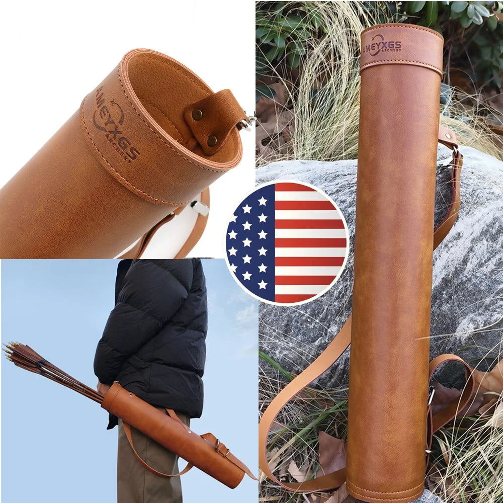 Archery Quiver Portable Faux Leather Shoulder Bag Adjustable Strap for Compound Recurve Bow Hunting Shooting and Target Practice