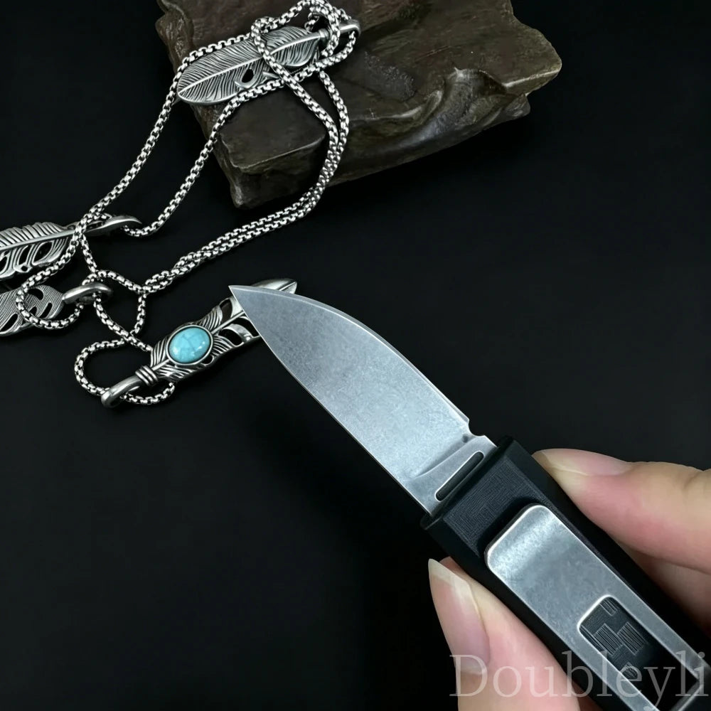 Lightweight Compact 2425 Straight Knife Outdoor Knife EDC Cutting Knife Package Opening Knife Camping Fishing Knife with K Sheath Nylon Fiber Handle
