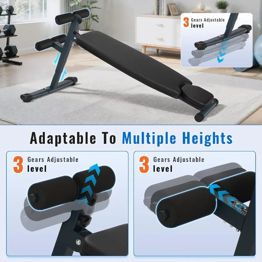 3-Level Adjustable Sit-Up Bench for Abs – Heavy-Duty Steel Frame, 500 lb Capacity, Space-Saving Design for Home Gym Workouts
