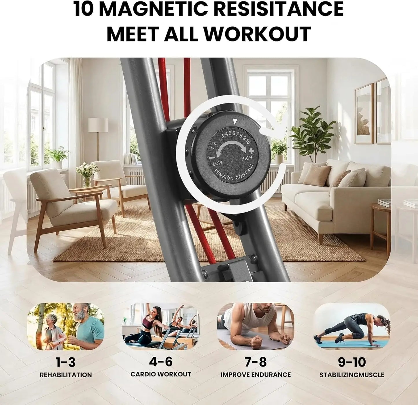 4-in-1 Foldable Exercise Bike with Magnetic Resistance, LCD Monitor, and Arm Bands for Home Workouts