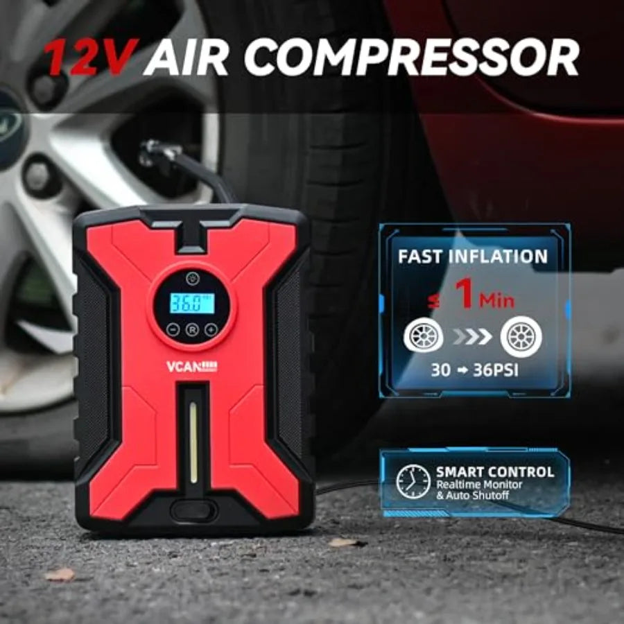 Car Emergency Safety Kit Bag with Portable Air Compressor Jumper Cables First Aid Kit Winter Vehicle Roadside Emergency Kit wit