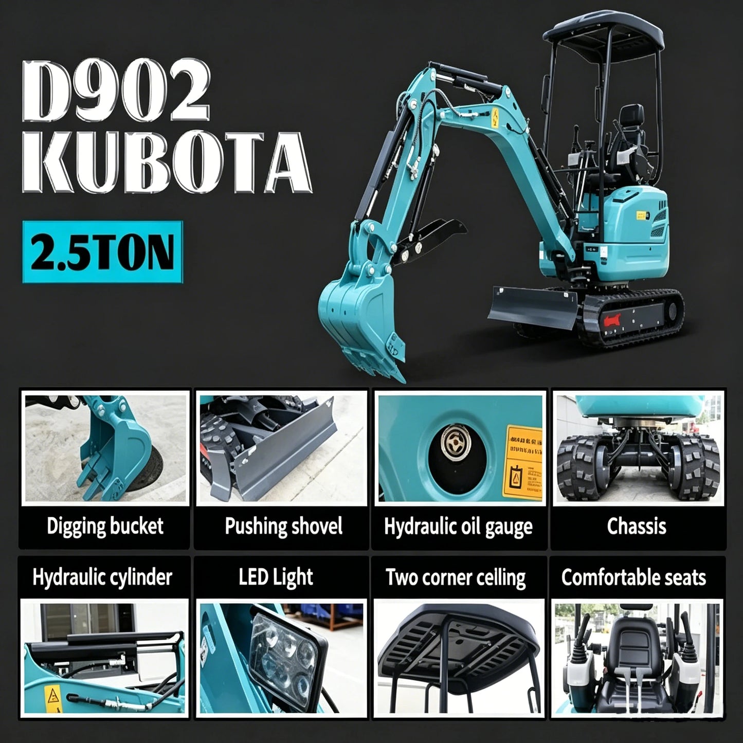 2.5Ton Mini Excavator 16 HP Kubota Engine,Telescopic Tracks & Swing Boom and Hydraulic Thumb,EPA Certified for Farm Construction