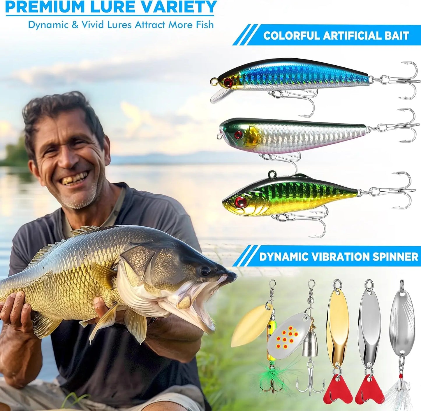 137Pcs Fishing Tackle Box with Lures, Crankbaits, Hooks & Accessories for Bass Freshwater