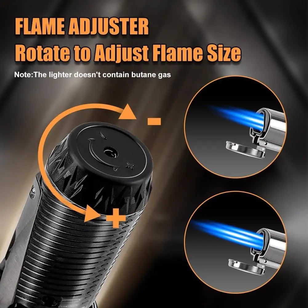 Windproof Triple Jet Flame Butane Lighter with Punch and Draw Enhancer, Refillable for Camping Hunting Gifts - No Butane