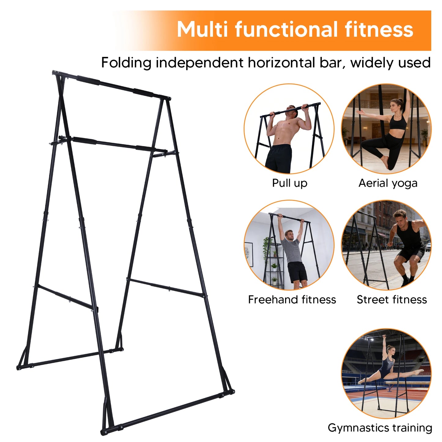 Foldable Free Standing Pull Up Bar Stand Adjustable Pullup Fitness Equipment for Home Gym Strength Training