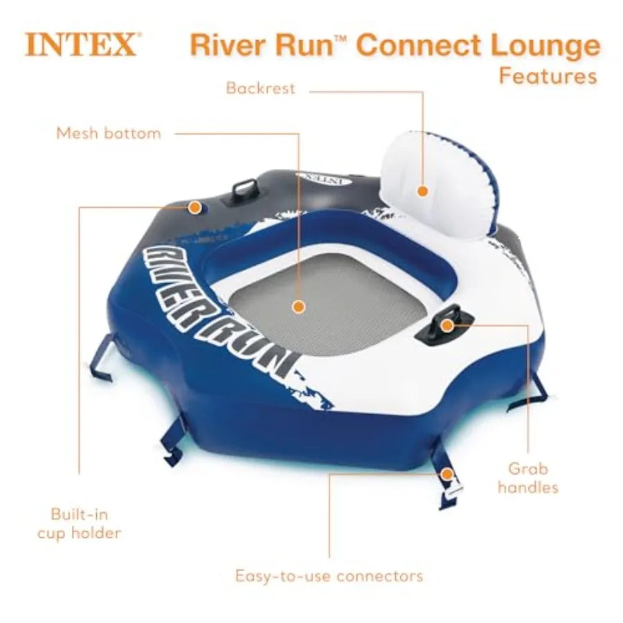 River Run Connect 1 Person Inflatable Water Raft 2 Pack Bundled with River Run II 2 Person Inflatable Floating Lounge with Cool