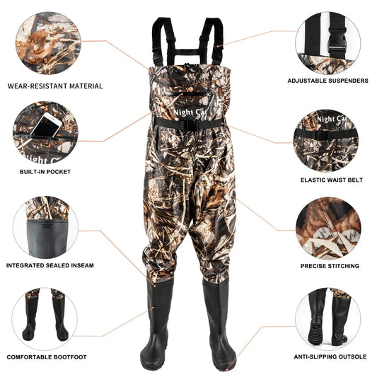 Night Cat Fishing Waders for Men Women Waterproof Hunting Chest Wader with Bootfoot Belt Breathable Lightweight Size 6.5-13
