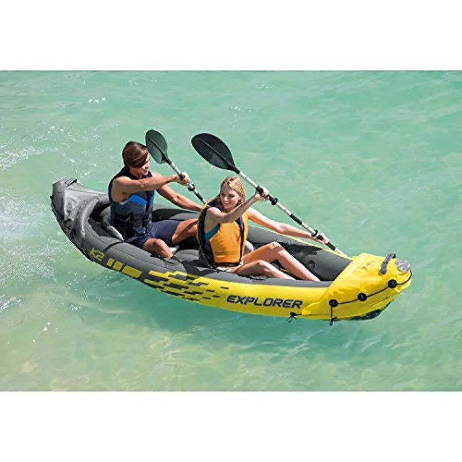 2-Person Inflatable Kayak with Oar and Pump in Blue for Outdoor Water Sports Durable PVC Material Compact Storage and Easy Setu