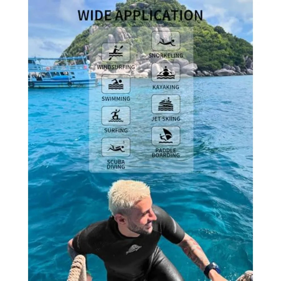 Diving, neoprene, black, 3mm back zip shorty wetsuit for thermal protection in snorkeling, surfing, swimming