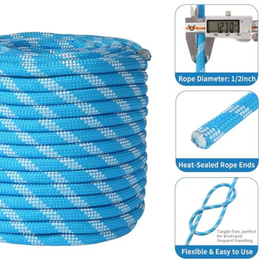 Double Braid Arborist Rope Tree Climbing Rope Heavy Duty Swing Rope for TreesOutdoor Climbing Sailing 1/2 inch x 200 ft
