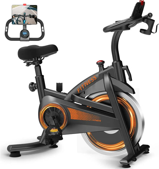 Silent Stationary Exercise Bike with App, 300 lb Capacity, Adjustable Seat & Handlebar for Home Workouts