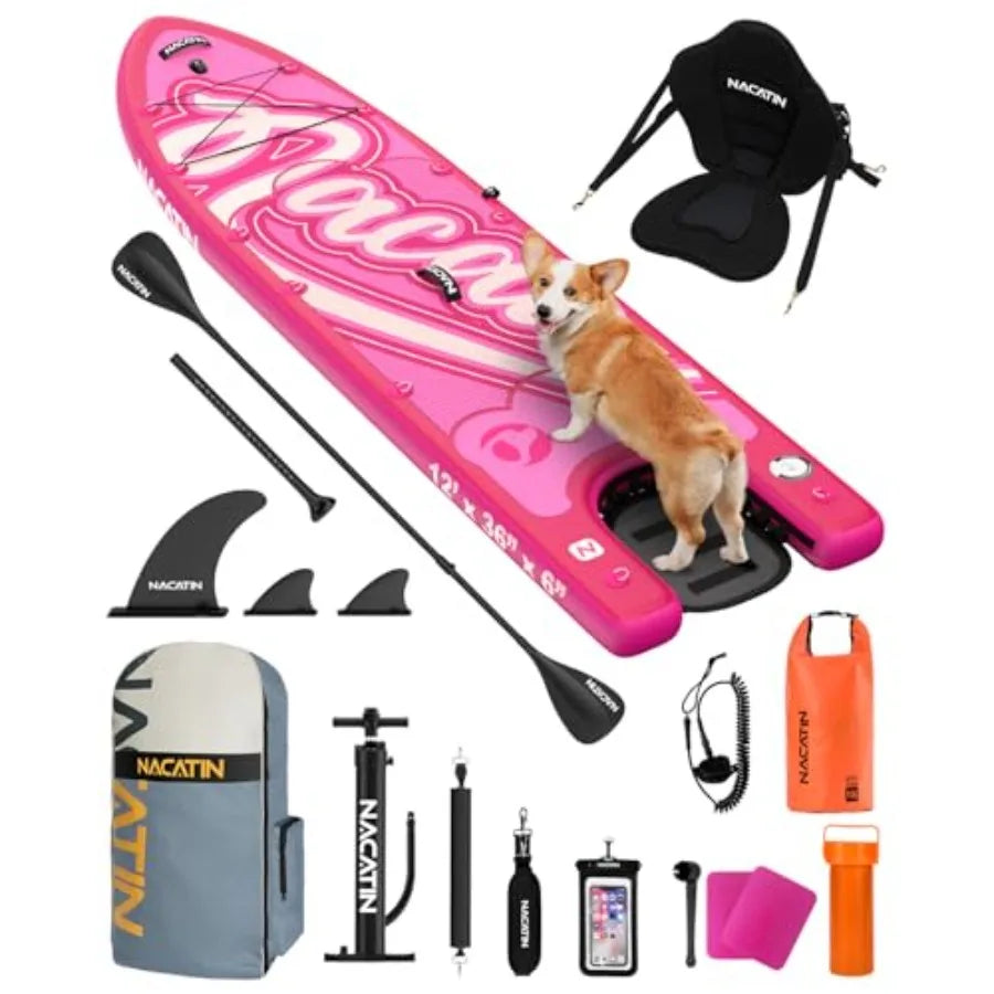 Inflatable Stand Up Paddle Board for outdoor water sports durable PVC material blue-gray color includes dog ramp kit dual-purpo