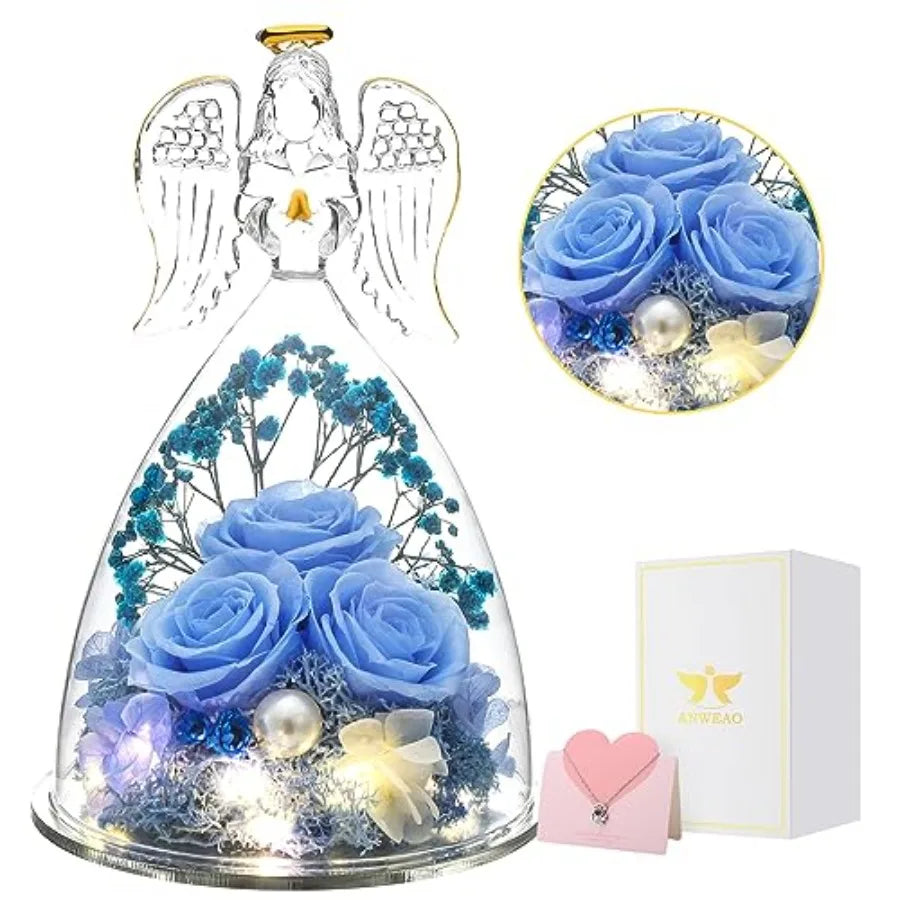 Angel Mothers Day Blessing Gifts Angel Figurines with LED Light Real Gifts for Her Mom Grandma Wife Glass Angel Figurines for V