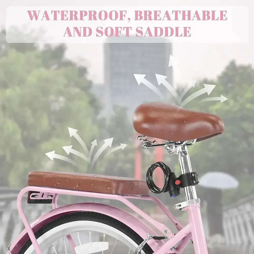 24-26 Inch Adjustable Women's Beach Cruiser Bike with 7-Speed, Basket, and Cup Holder