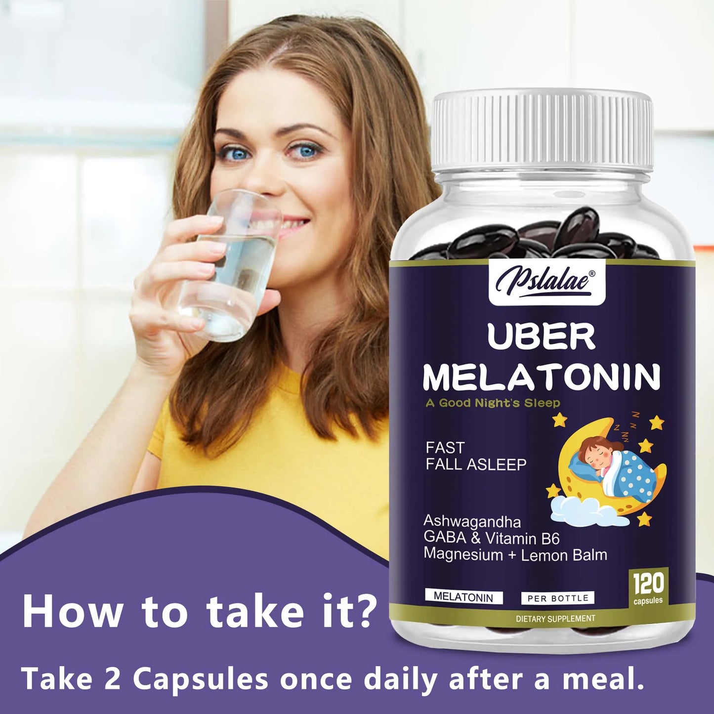 Melatonin - with L-Theanine, Tryptophan, Ashwagandha Supports Circadian Rhythm and Nervous System Health - 120 Capsules