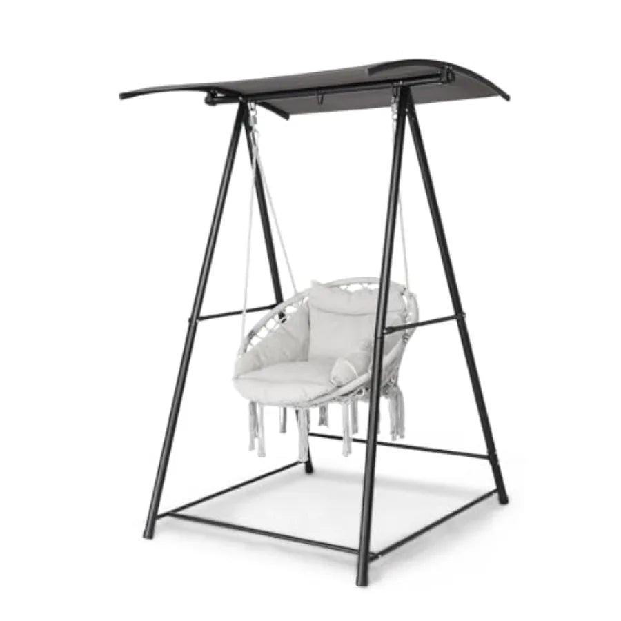 Hammock Chair with Stand Comfy Hanging Chair with Cushion Swing Stand with Canopy for Outside Heavy Duty 660LBS Hammock Chair S