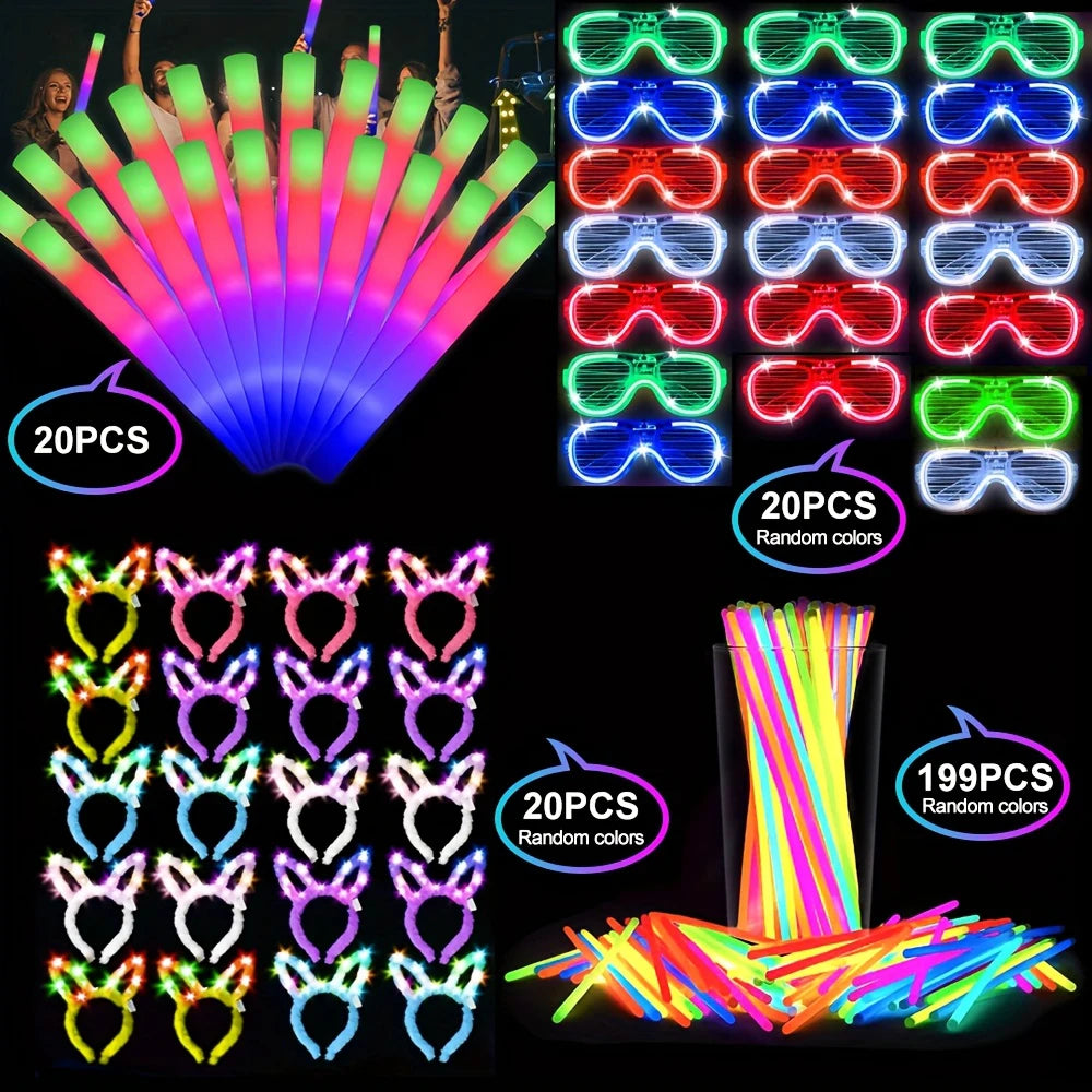 260PCS Glowing Party Set Decorations Neon Light Carnival Party, Suitable for Glow-in-the-Dark Wedding Party Accessories, Concert