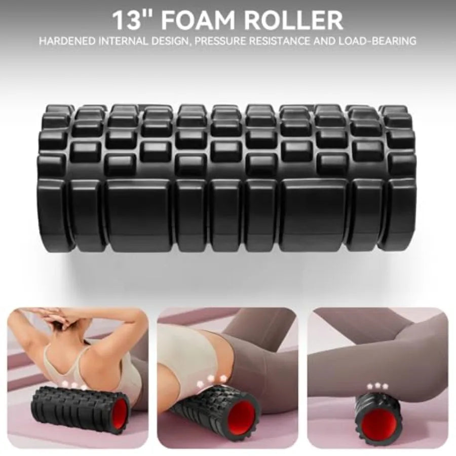 5-in-1 Foam Roller Set for Deep Tissue Recovery with High Density Black Exercise Roller Massage Ball Resistance Band Carry Bag