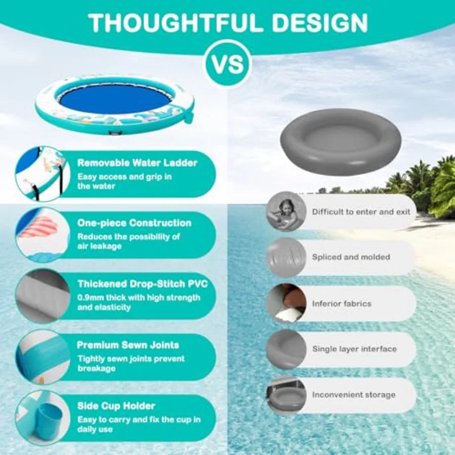 Inflatable Water Hammock Floating Dock 8 FT with Mesh Tanning Pool Raft Round Ring for Adults Sun Float Chill Platform for Lake