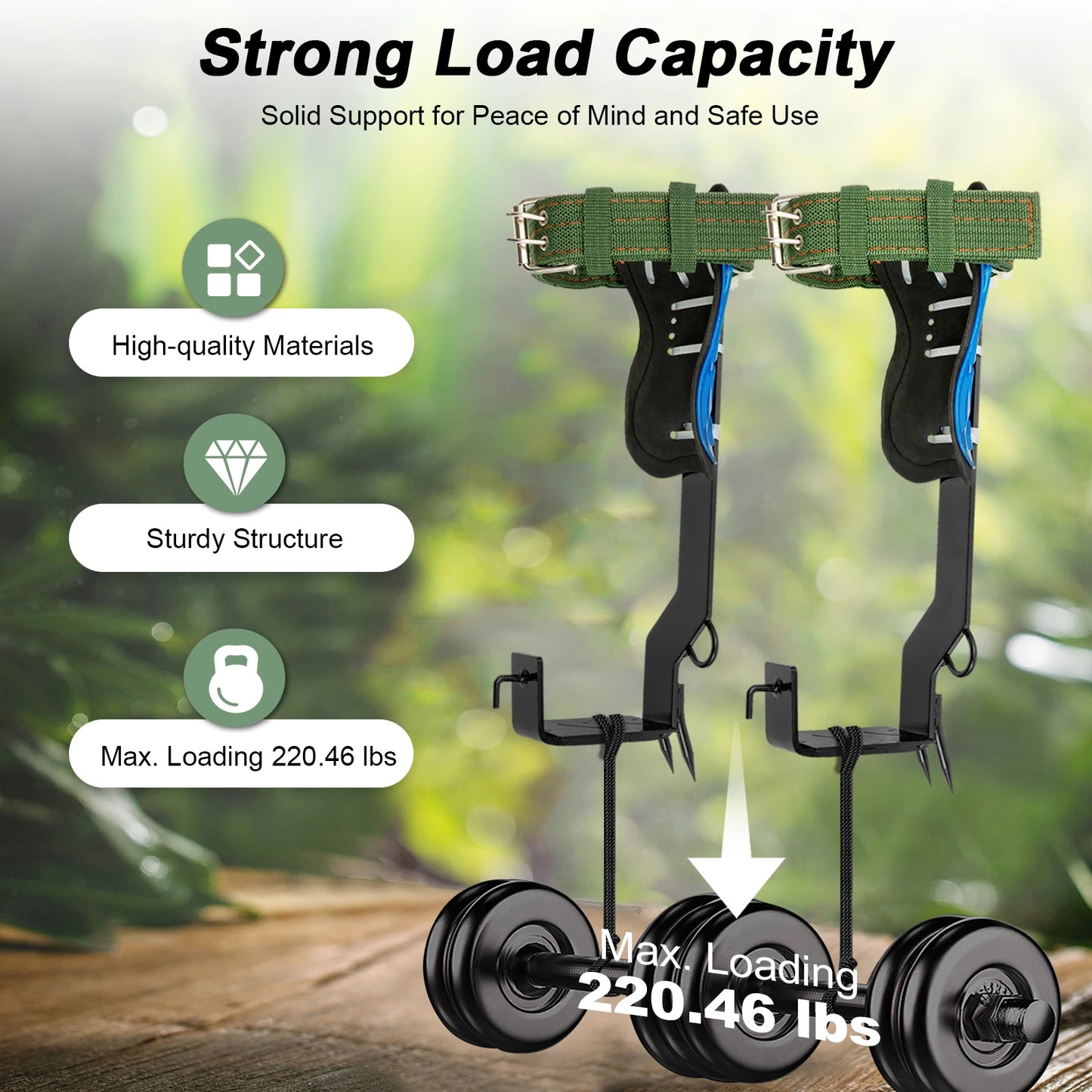 Tree Climbing Spikes Gear for Tree Work-Adjustable Belt Lanyard Rope Rescue Belt 2 Gears,Portable Tree Climbing Kit