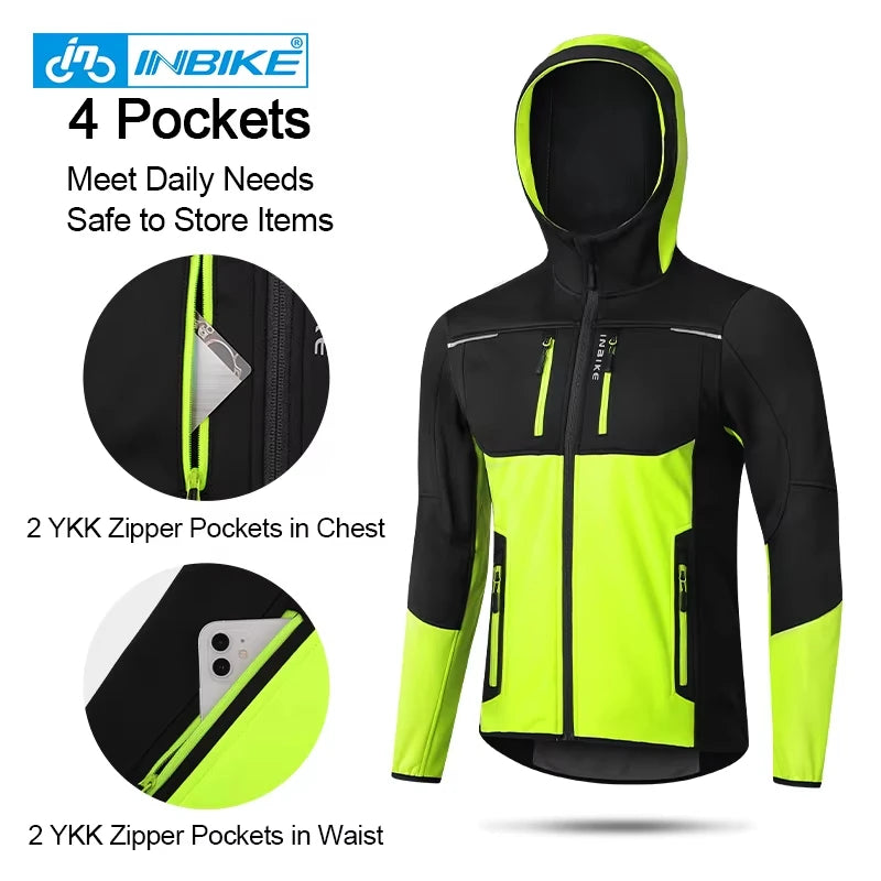 INBIKE Winter Men's Windbreaker Jacket Warm Polar Fleece Cycling Jackets With Pockets Waterproof Bicycle Jacket Clothing For Men